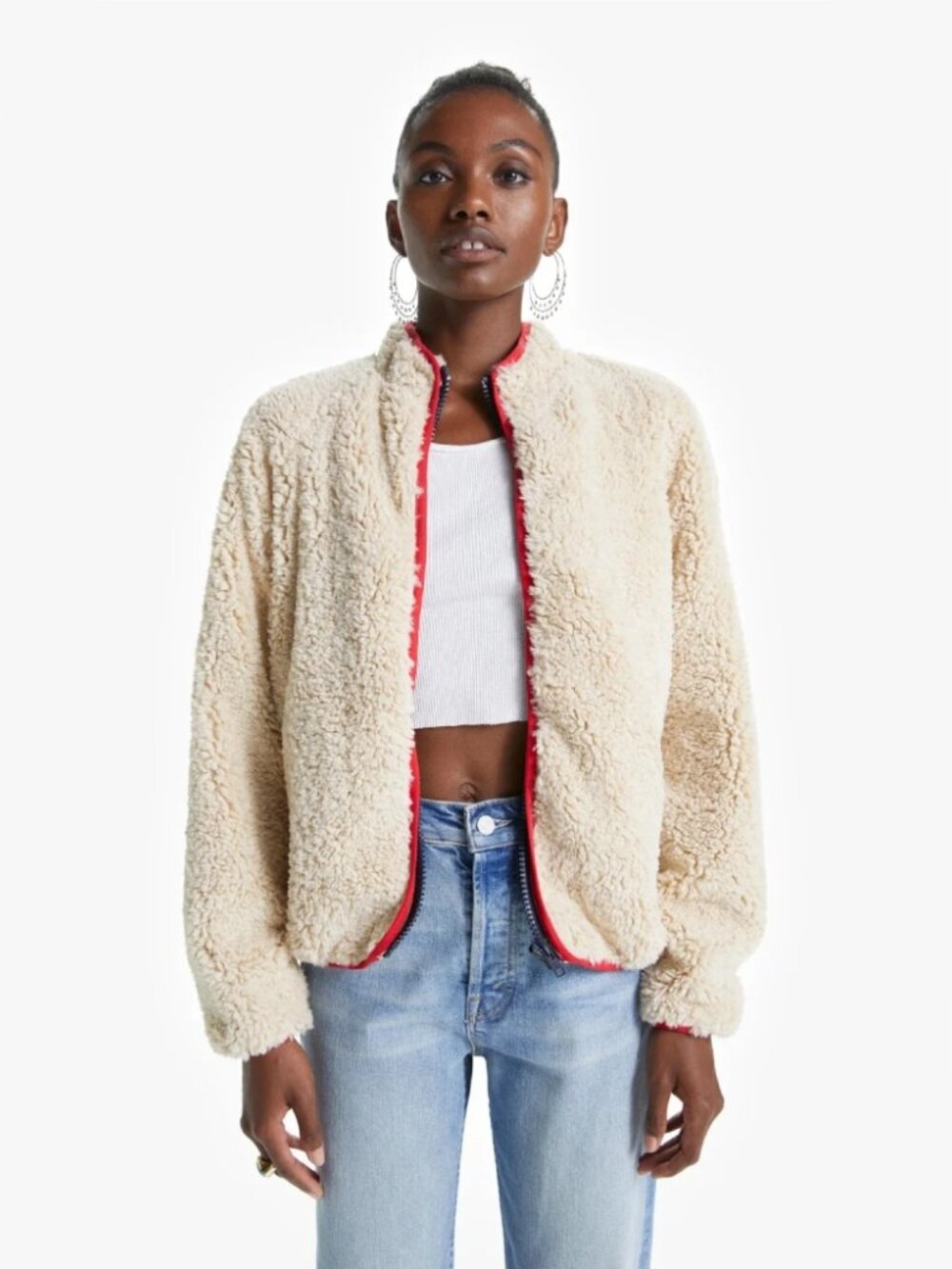 Mother The Funnel Neck Zip Teddy Sherpa Teatime Traveler Jacket Cozy Rustic Sz S